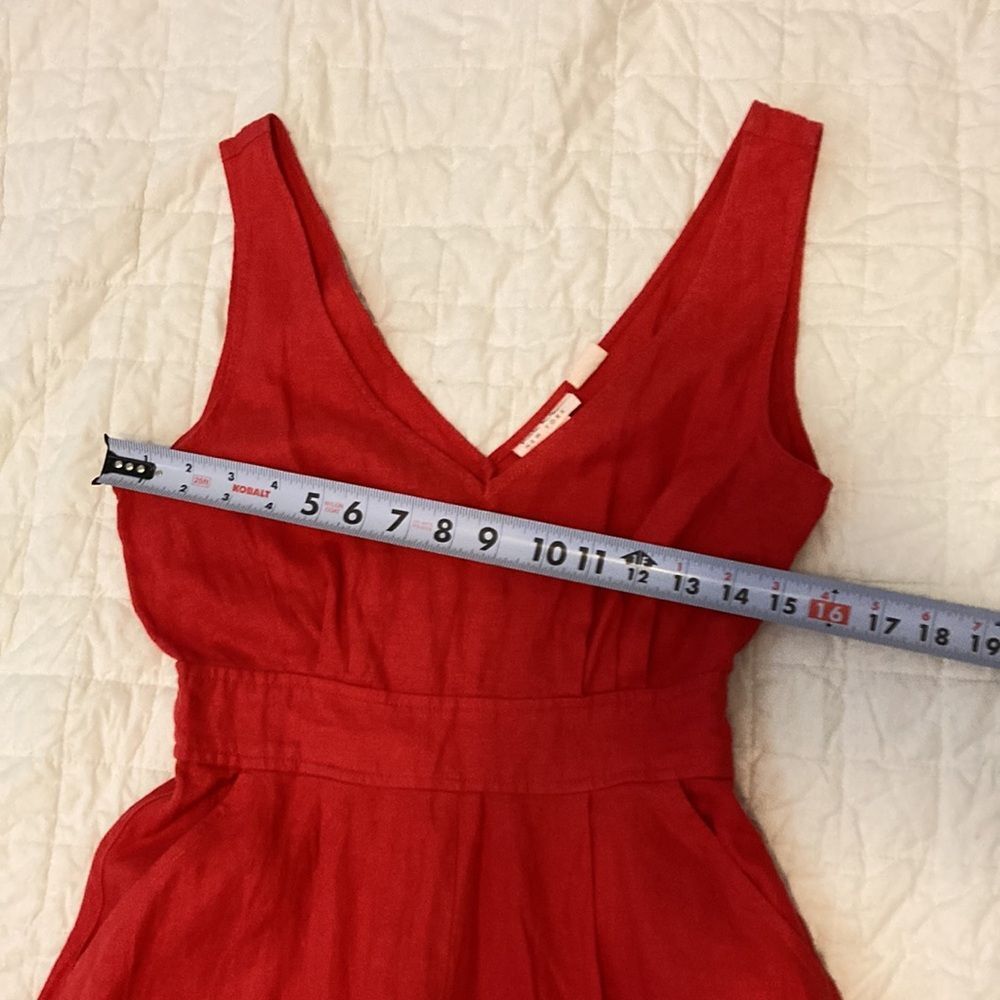 Nicole Miller Linen Red Fit and Flare Midi Dress Pockets Sz 2 - Picture 5 of 7